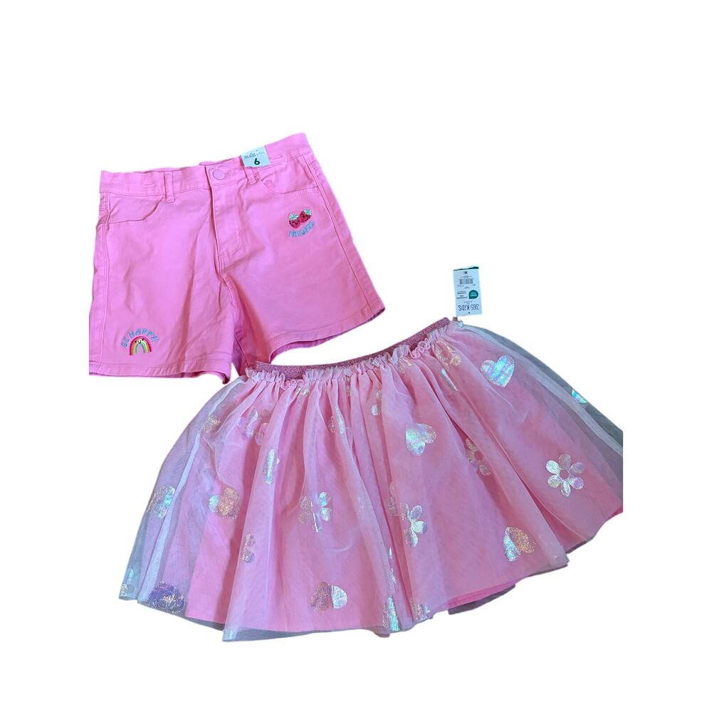 Girls Small 6/7 Lot of 2 Bottoms NWT Pink, Purple, Embroidered Shorts & Skirt
